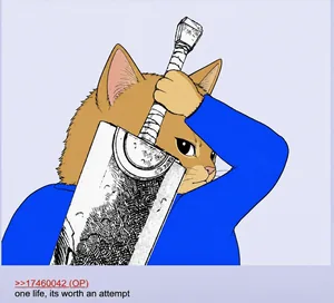 Cat with an oversized sword